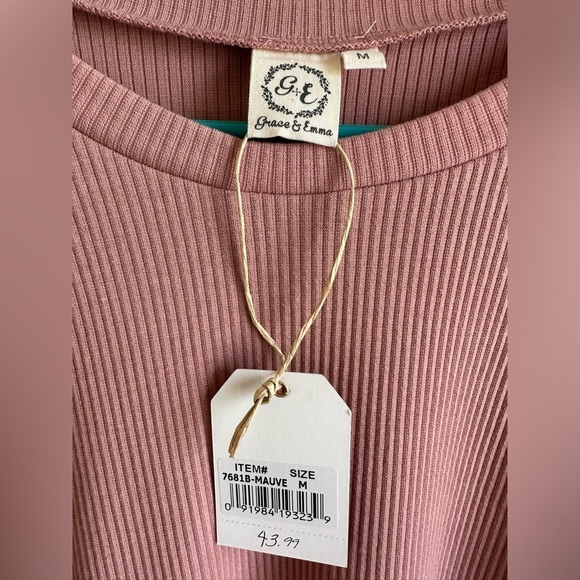NWT Grace + Emma Mauve/Light Pink Mesh Sleeve Ribbed Top Long Sleeve Medium - Picture 3 of 9